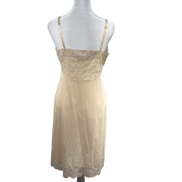 VTG Vanity Fair Beige Long Slip Dress Sz S Petticoat Lace Nylon Lingerie Sexy - Picture 4 of 6